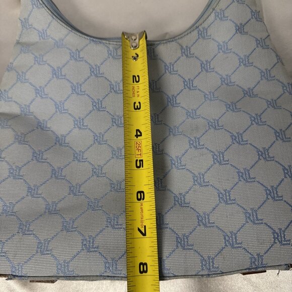 Ralph Lauren Monogram Canvas Hobo Bag Blue & Beige With Adjustable Strap - Picture 13 of 16